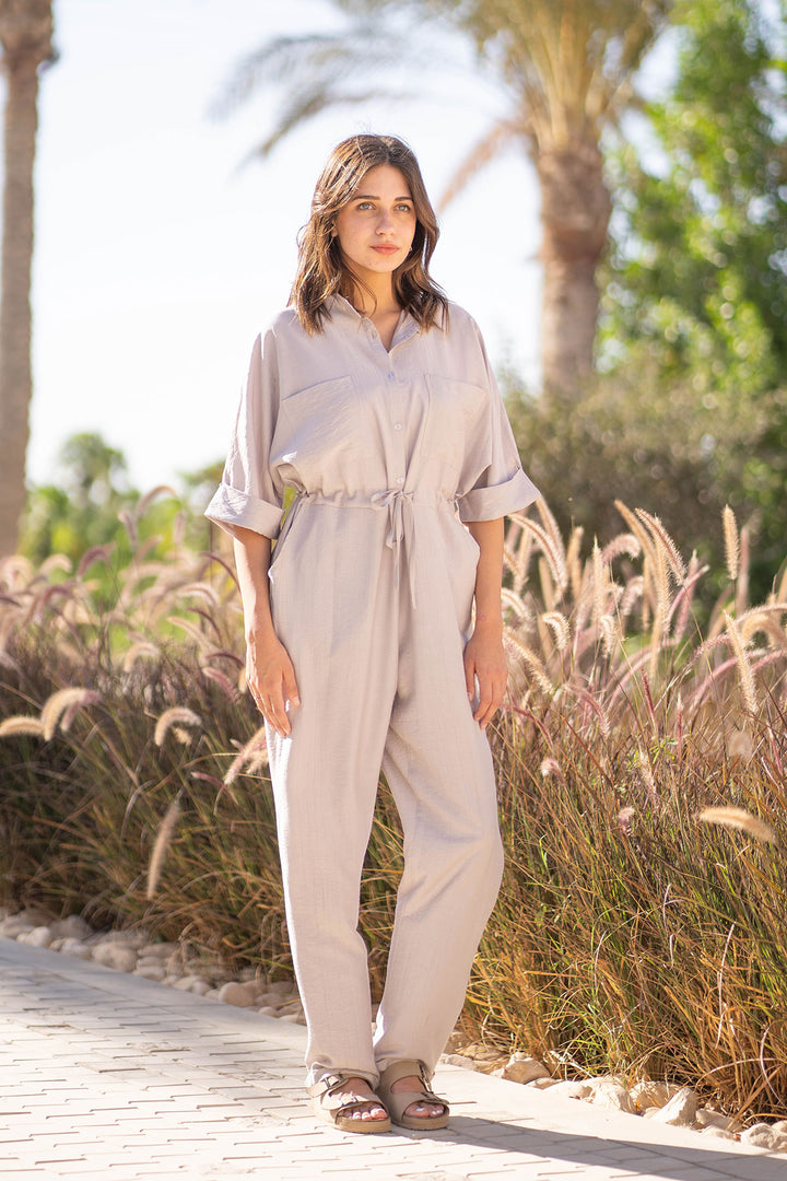 Beige Linen Comfy Jumpsuit