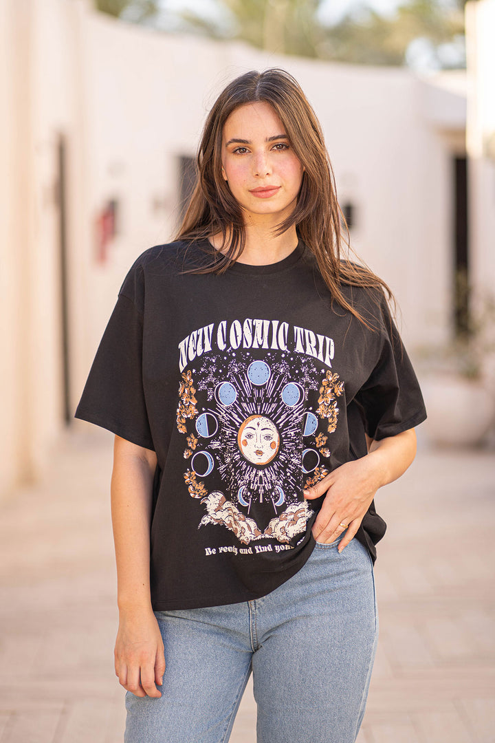 Black Oversize Printed T-shirt