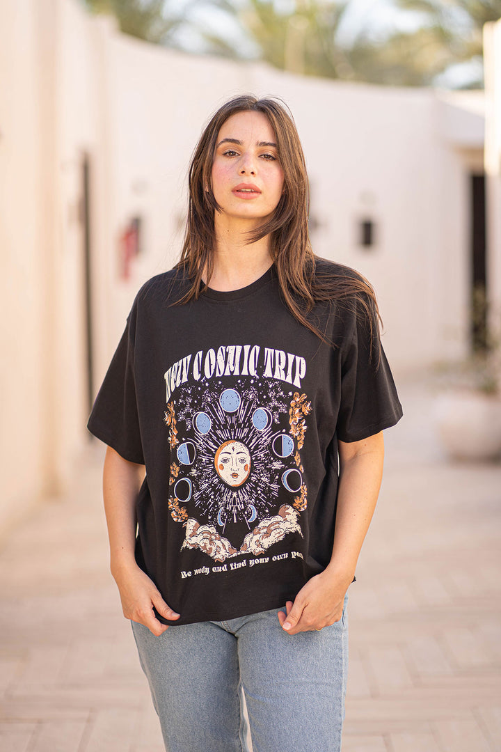 Black Oversize Printed T-shirt