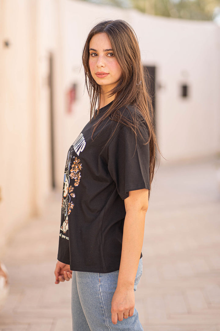 Black Oversize Printed T-shirt