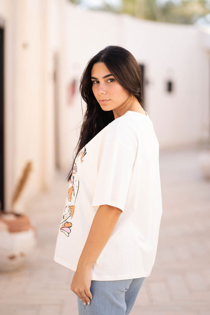 White Oversize Printed T-shirt
