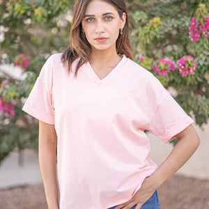 Pink V-Neck Oversize T-shirt