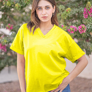 Yellow V-Neck Oversize T-shirt