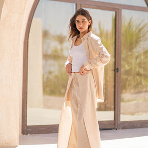 Beige Summer Tied Linen Set