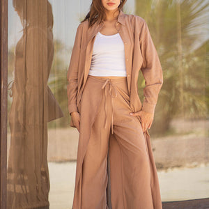 Brown Summer Tied Linen Set