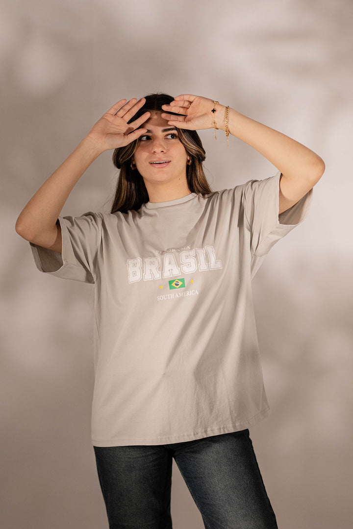 Grey Oversize Printed T-shirt