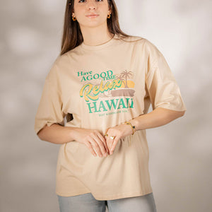 Beige Printed Oversize T-shirt