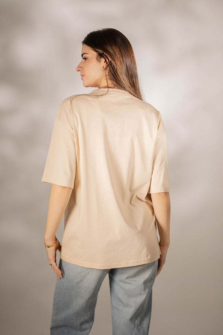 Beige Printed Oversize T-shirt
