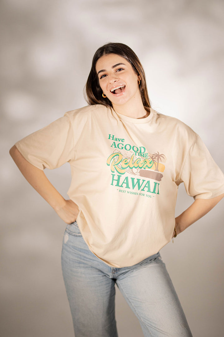 Beige Printed Oversize T-shirt