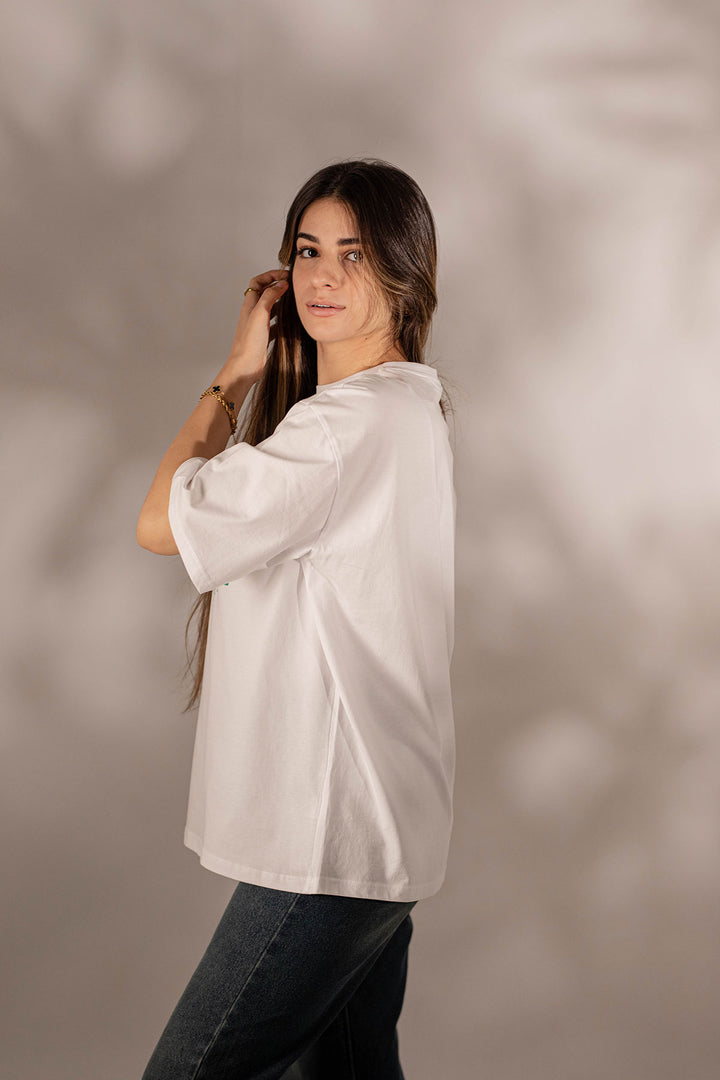 White Printed Oversize T-shirt