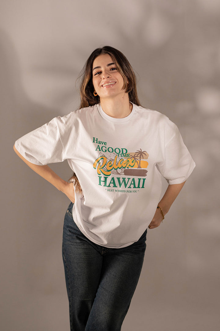 White Printed Oversize T-shirt
