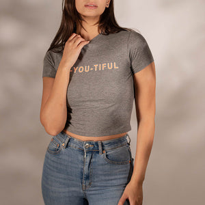 Grey Printed Cropped T-shirt