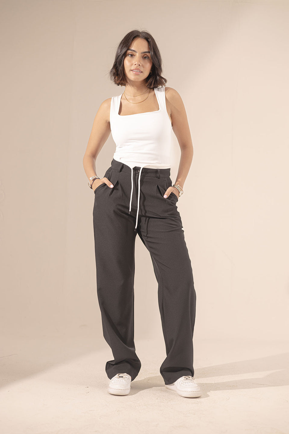 Black Wide Leg Tied Pants