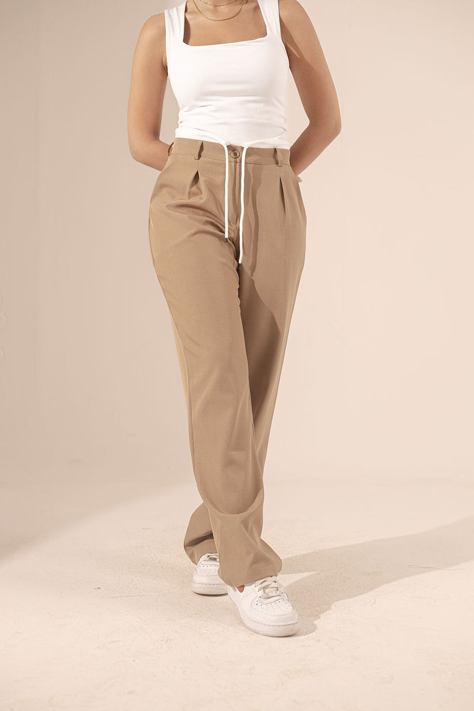 Coffe Wide Leg Tied Pants