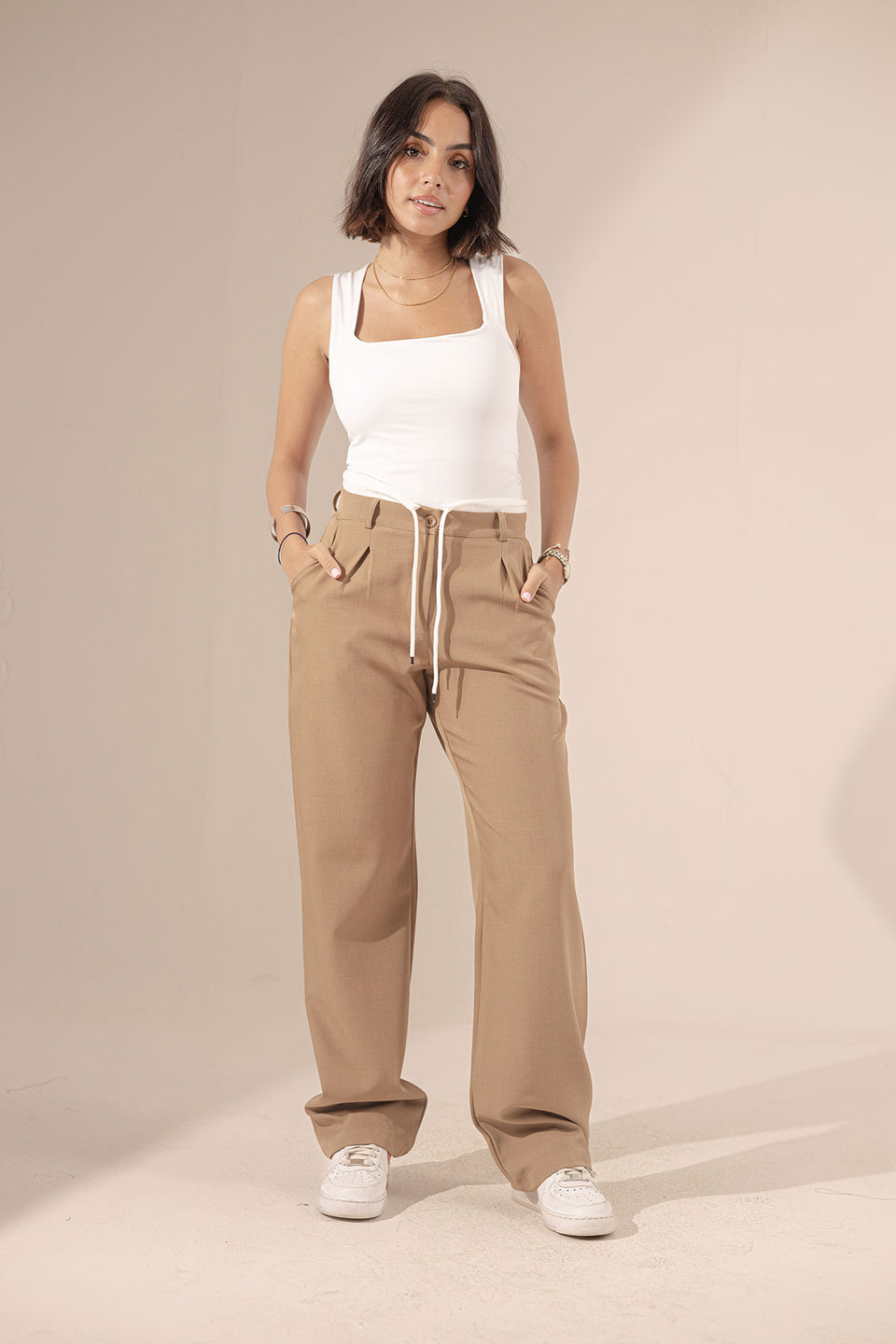 Coffe Wide Leg Tied Pants