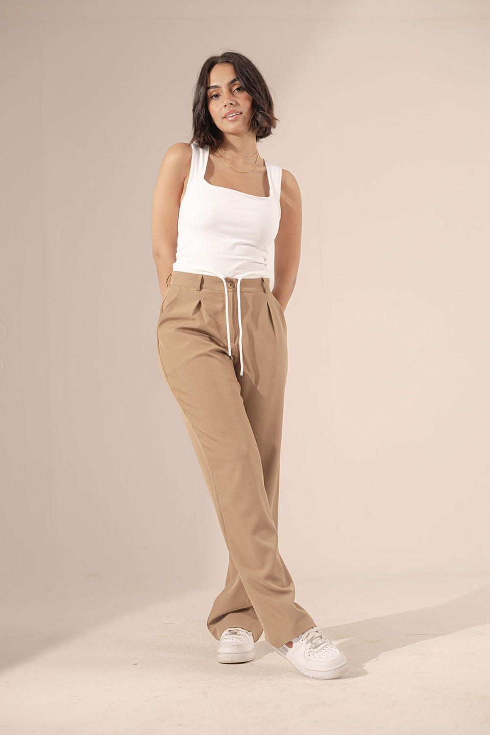 Coffe Wide Leg Tied Pants