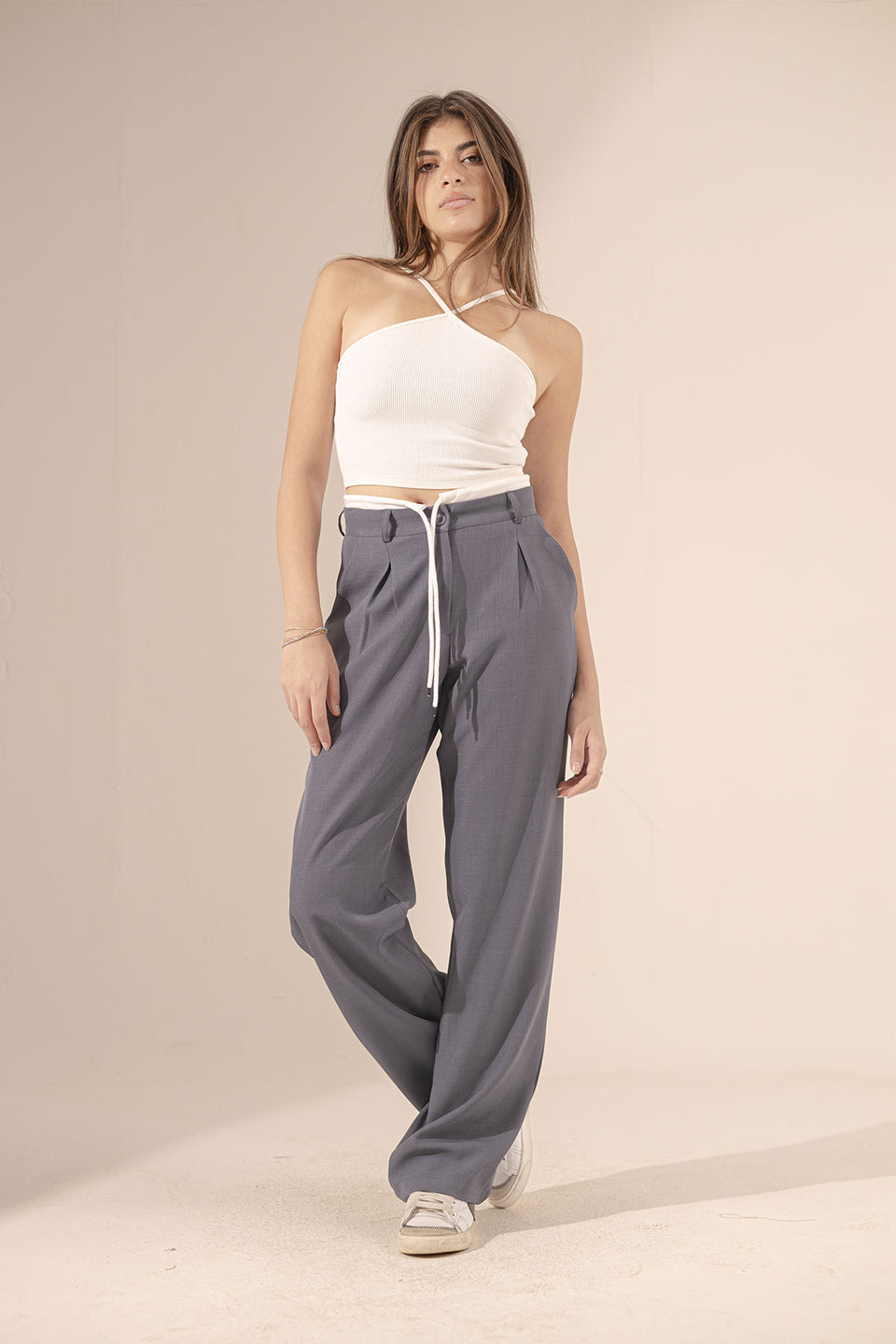 DarkGrey Wide Leg Tied Pants