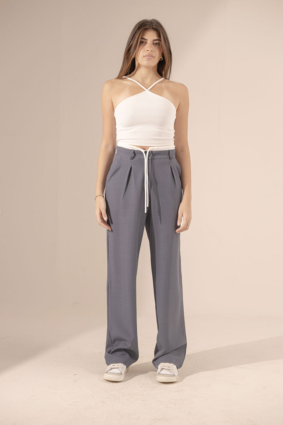 DarkGrey Wide Leg Tied Pants