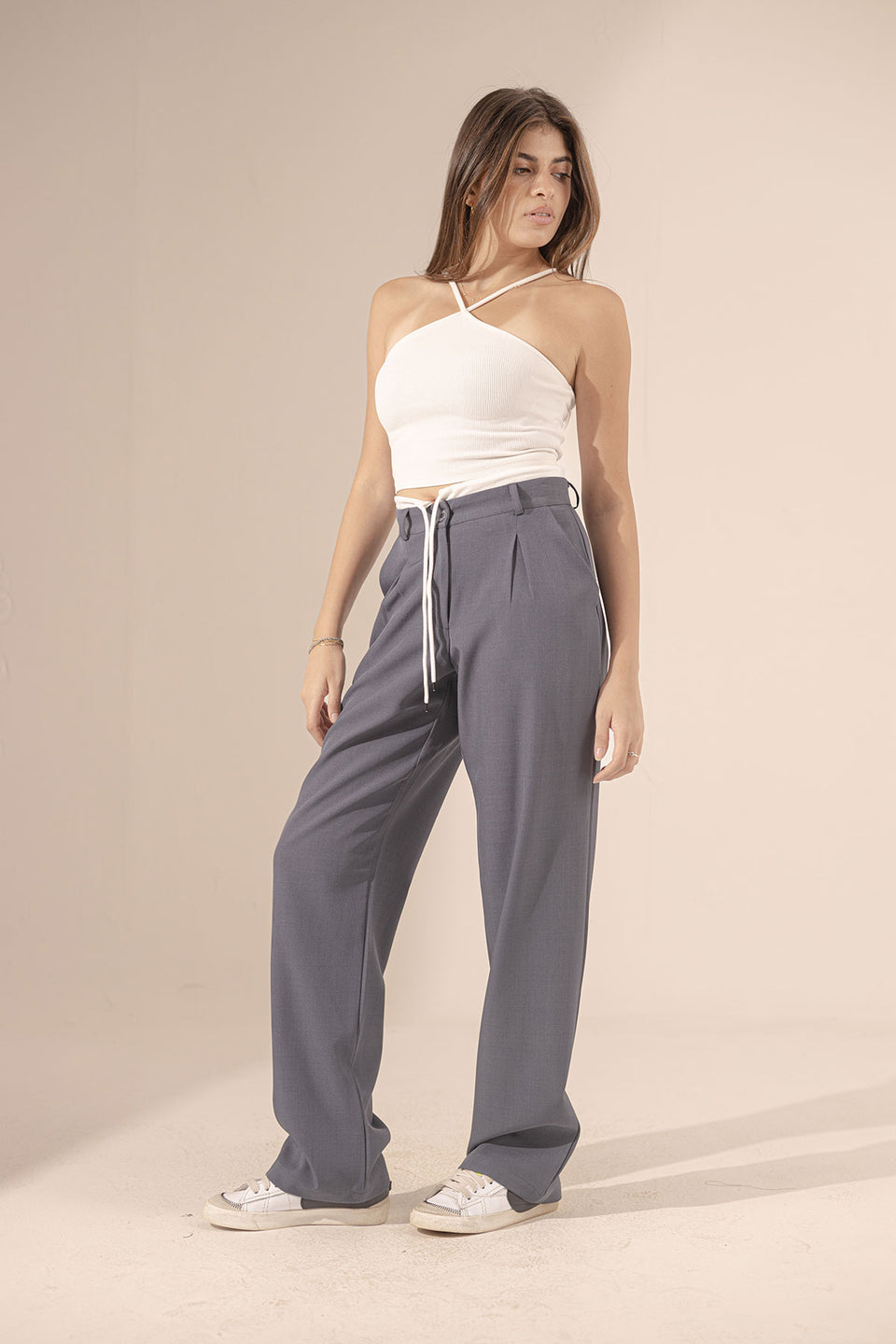DarkGrey Wide Leg Tied Pants