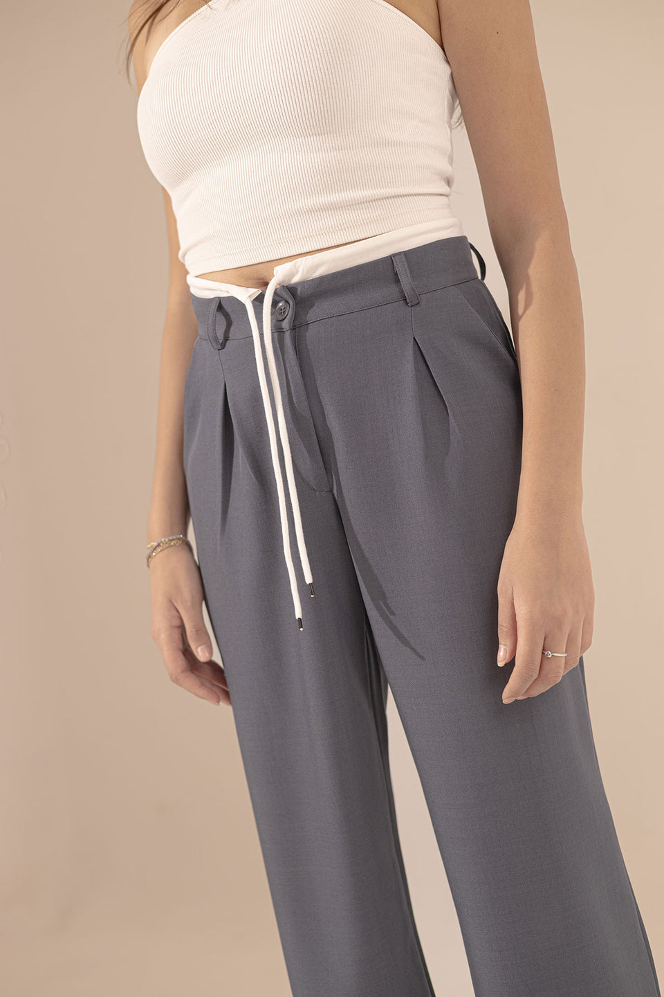 DarkGrey Wide Leg Tied Pants