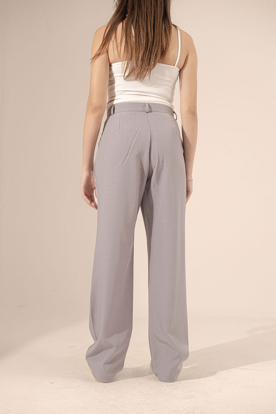 Grey Wide Leg Tied Pants