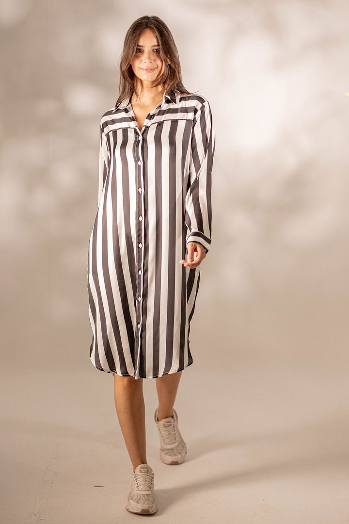Striped Stain Mini Shirt Dress