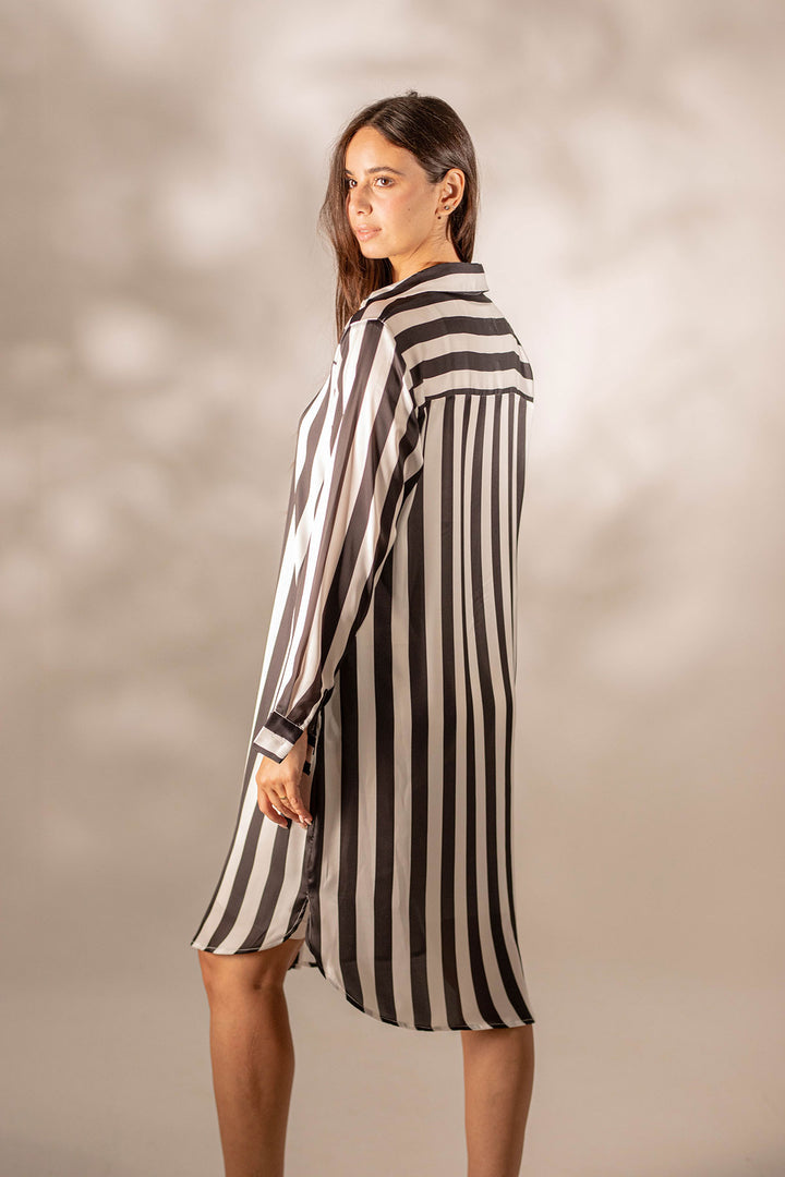Striped Stain Mini Shirt Dress
