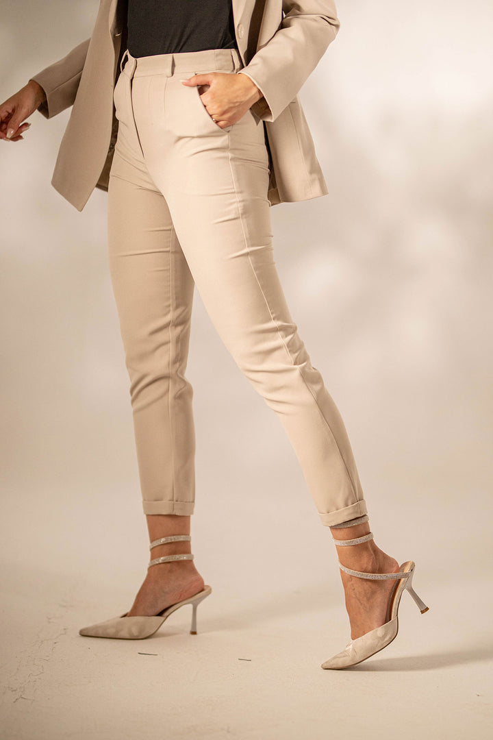 Beige Formal Modern Fit Pants