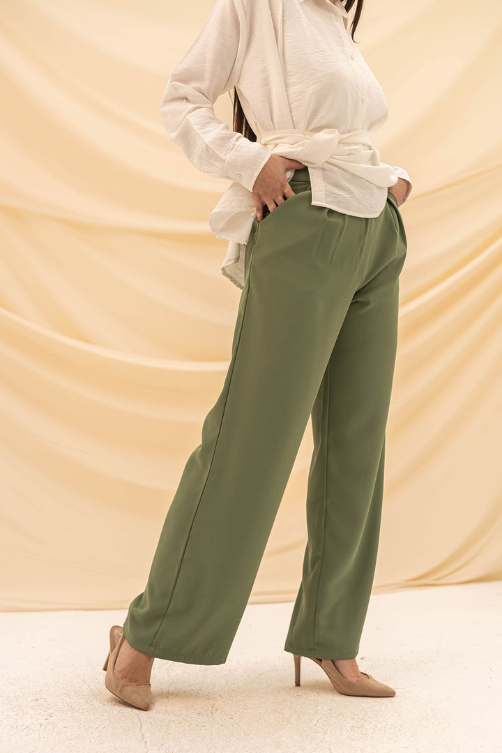 Olive Wide Leg Formal Pants
