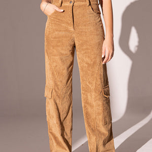 Camel Velvet Wide Leg Pants