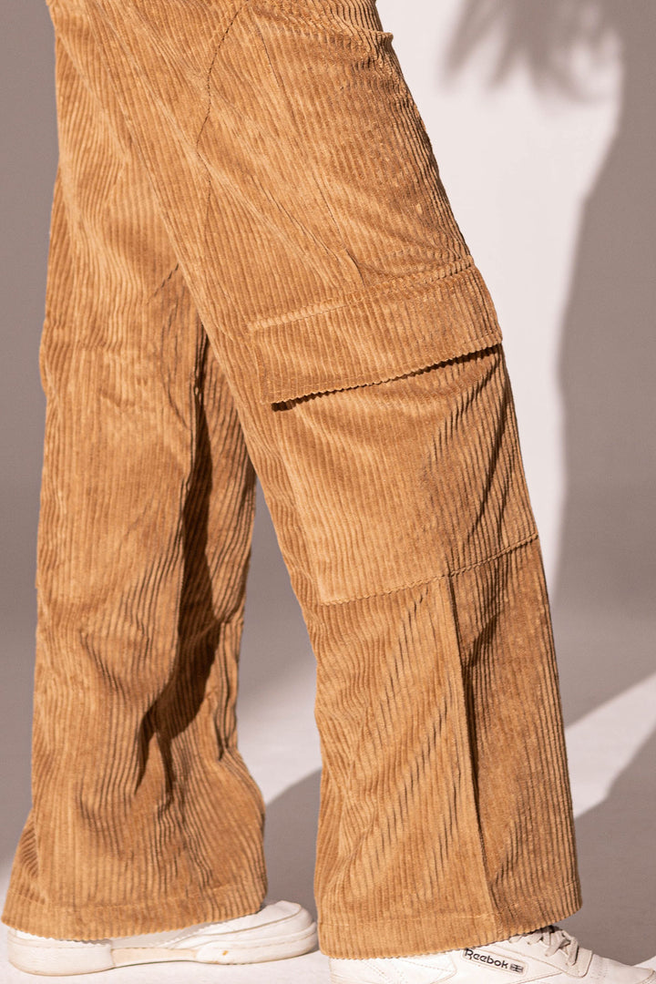 Camel Velvet Wide Leg Pants
