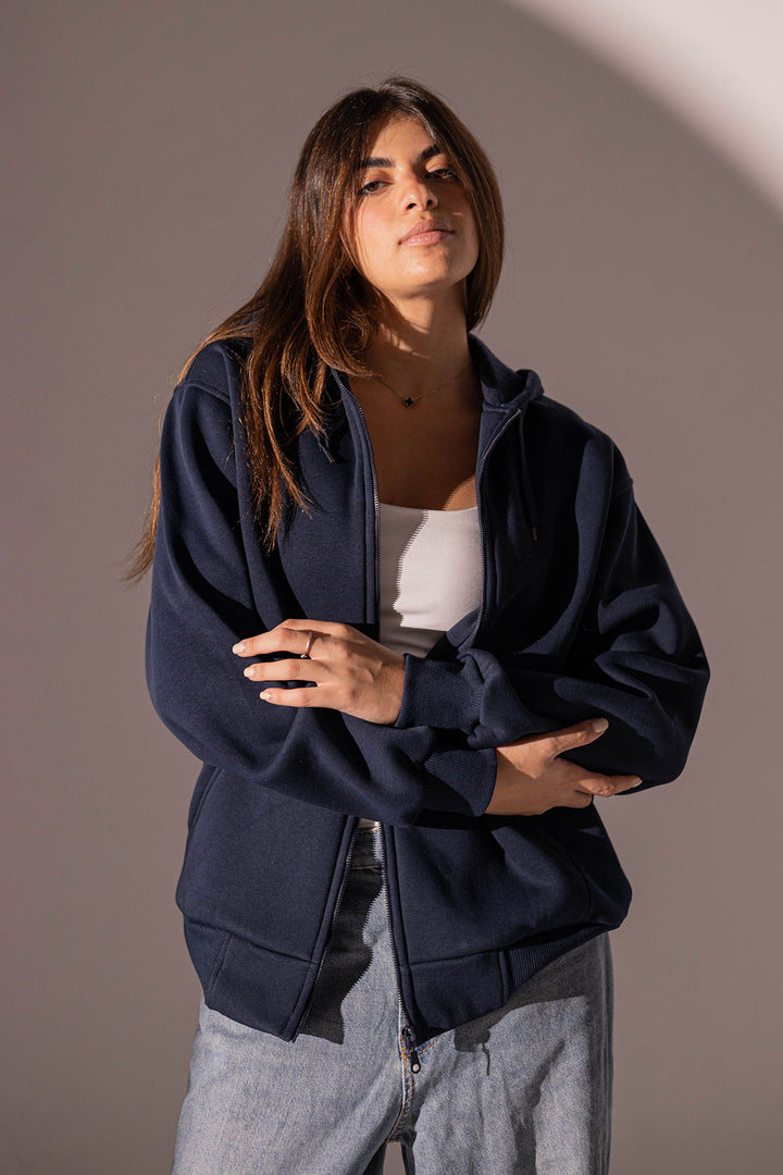 Blue Oversize Zipper Hoodie