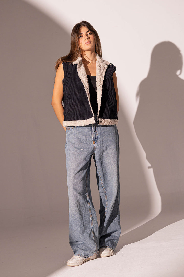 Black Velvet Fur Vest