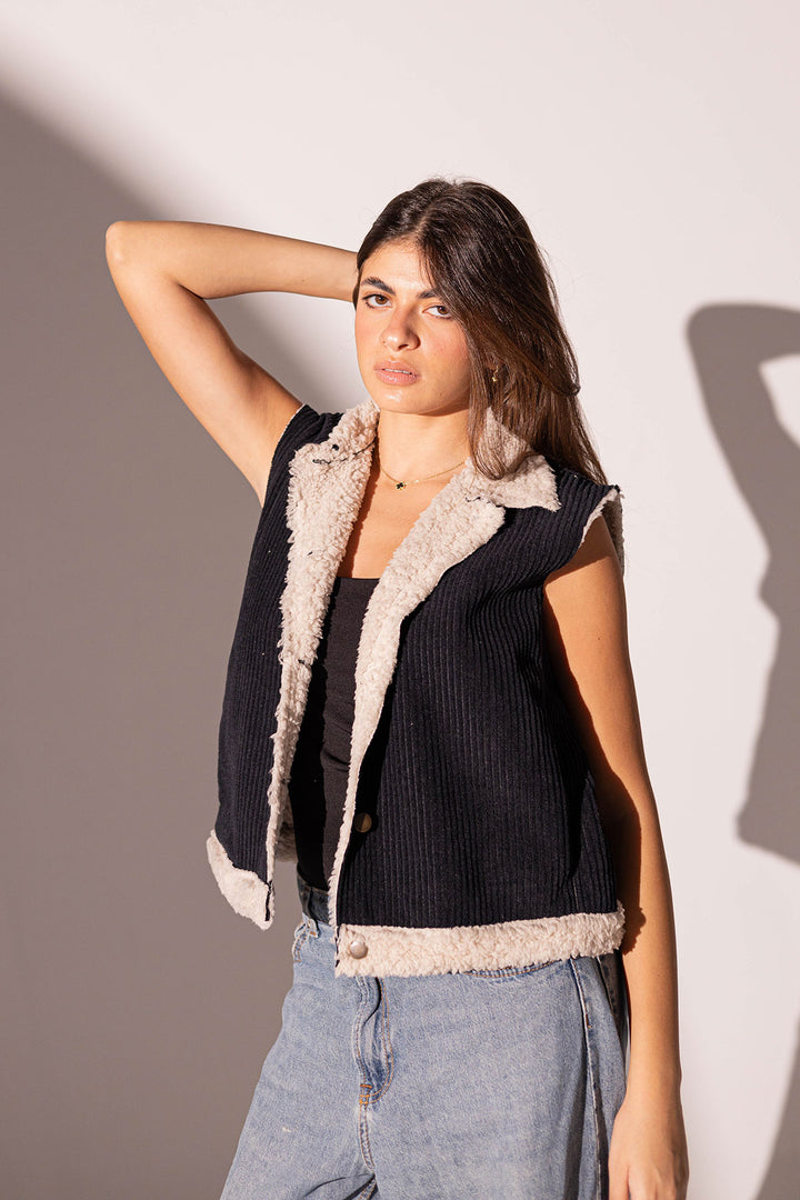 Black Velvet Fur Vest