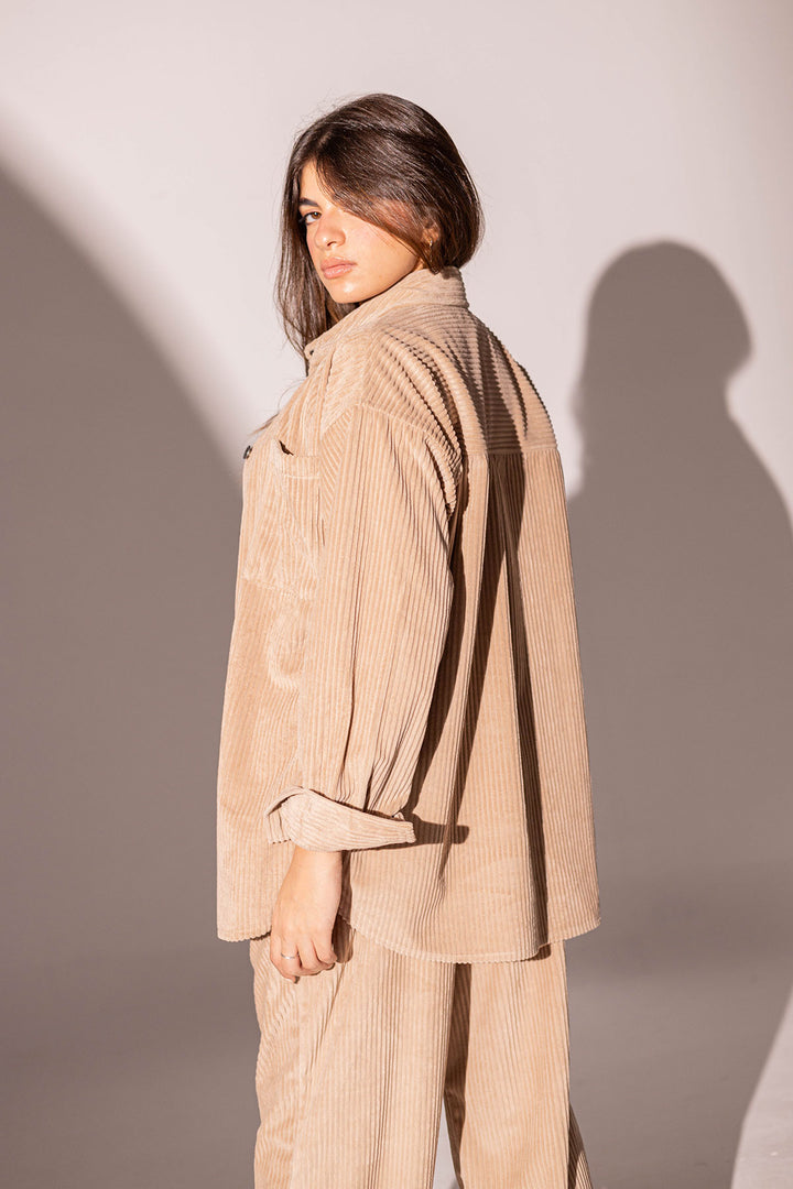Beige Velvet Oversize Shirt