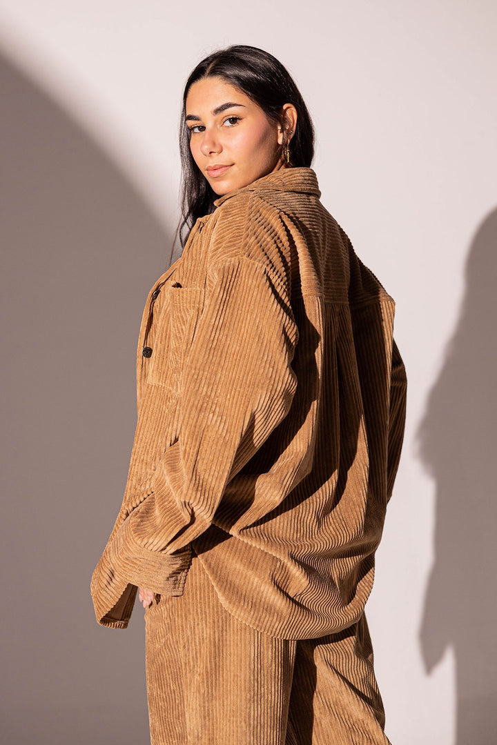 Camel Velvet Oversize Shirt