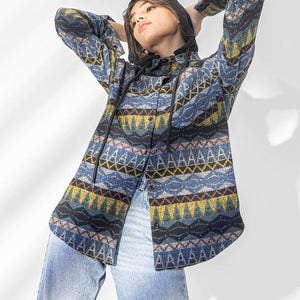 Navy Patterned Winter Shirt With Capicho