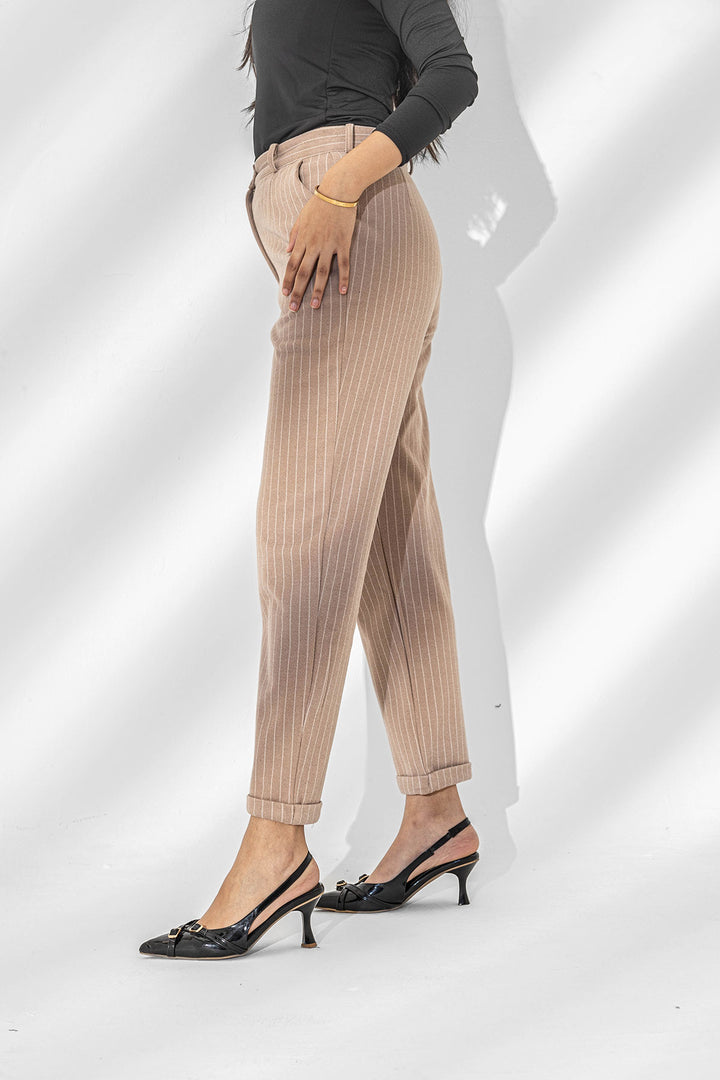 Beige Stripped Winter Pants