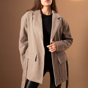 Coffe Glitter Tied Blazer