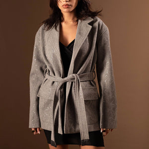 Grey Glitter Tied Blazer