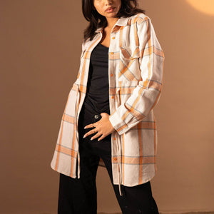 Beige Checkers Long Tied Shirt