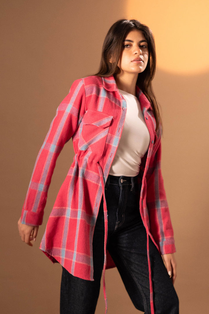 Pink Checkers Long Tied Shirt