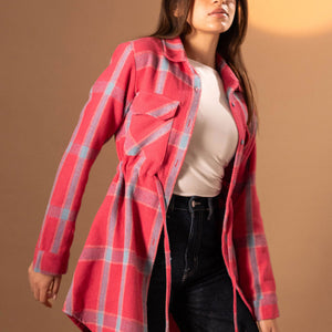 Pink Checkers Long Tied Shirt