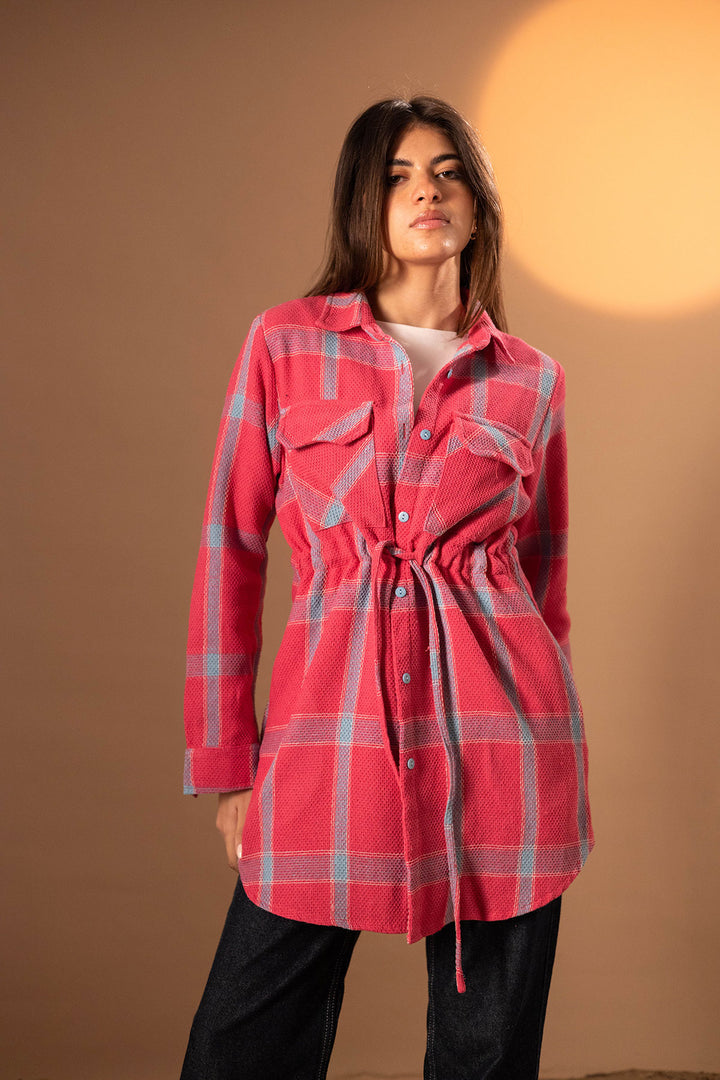 Pink Checkers Long Tied Shirt
