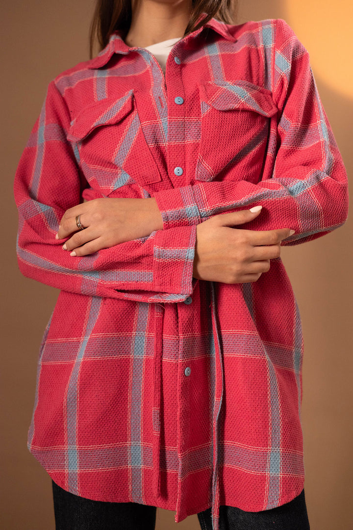 Pink Checkers Long Tied Shirt