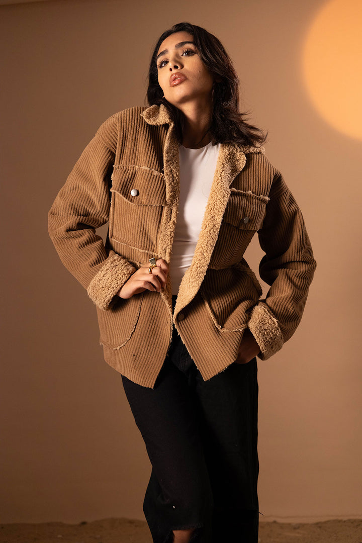 Camel Velvet Fur Jacket