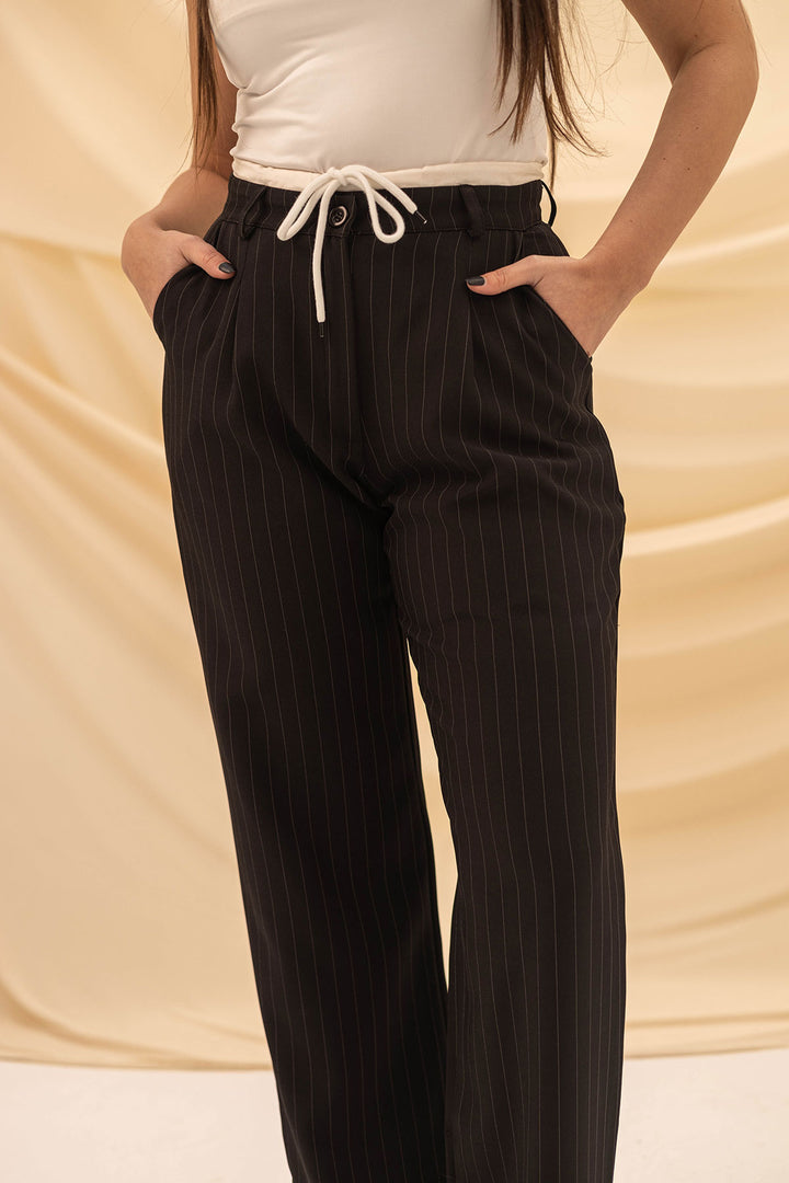 Black Wide Leg Tied Pants