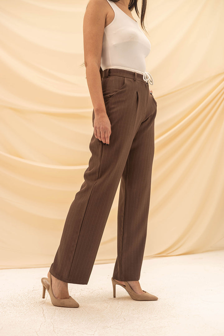 Brown Wide Leg Tied Pants