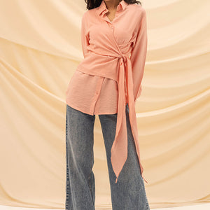Pink Wrapped Tied Blouse