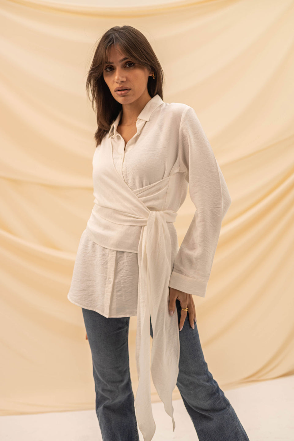 White Wrapped Tied Blouse